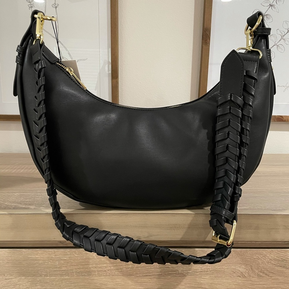 Vegan black leather crossbody bag